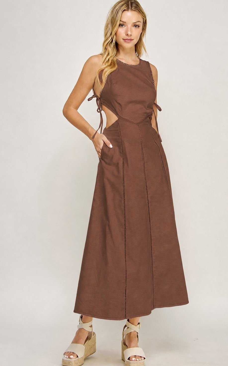 Cutout Side-tie Midi Dress