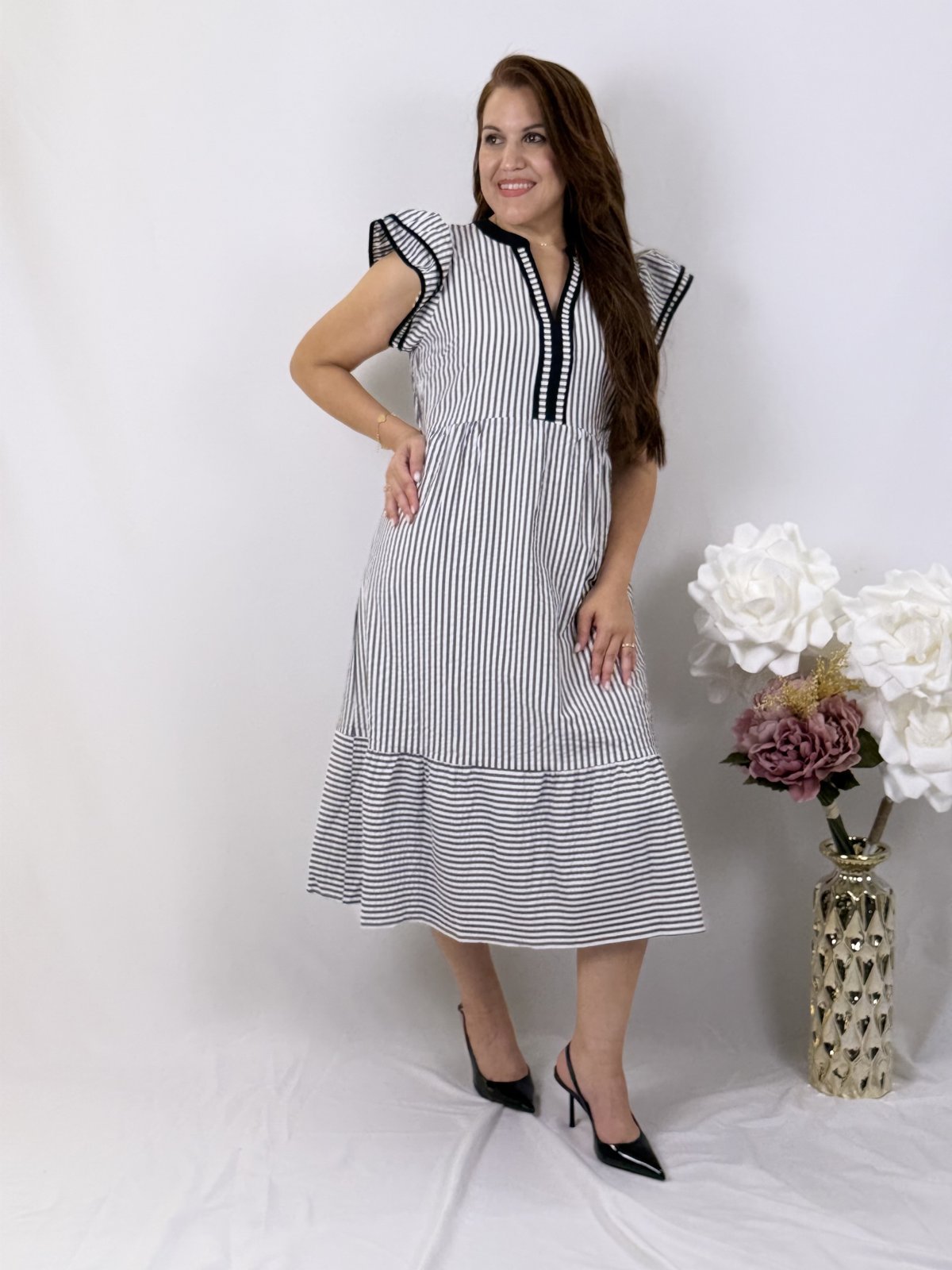 Black Stripe Contrast Trim Dress