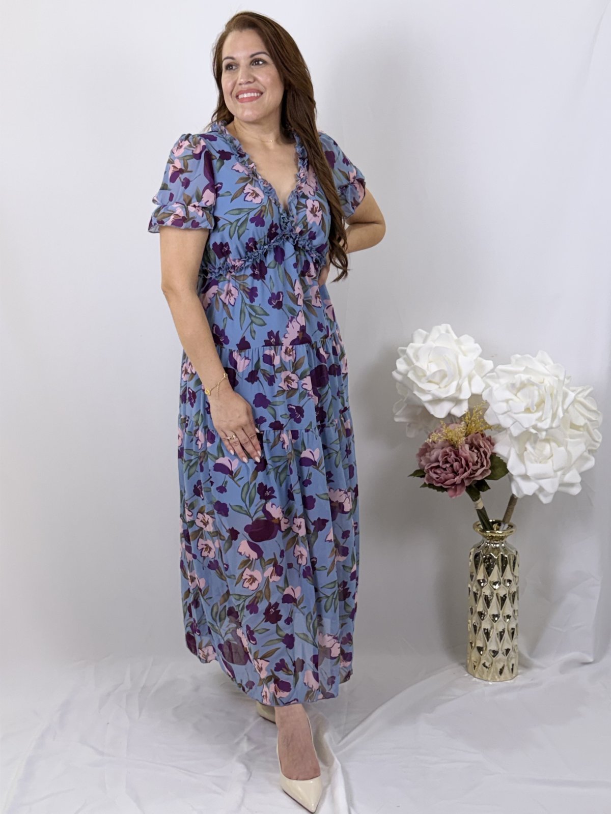 Skyblue Fiery Floral Maxi Dress