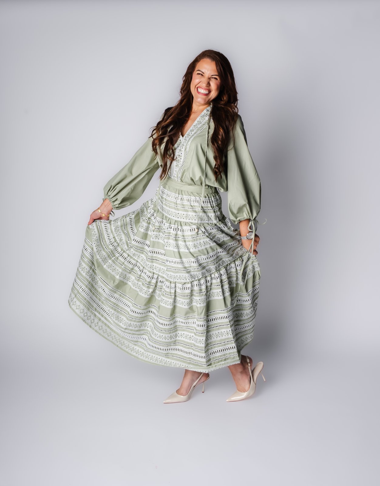 Eyelet Embroidered Skirt Set