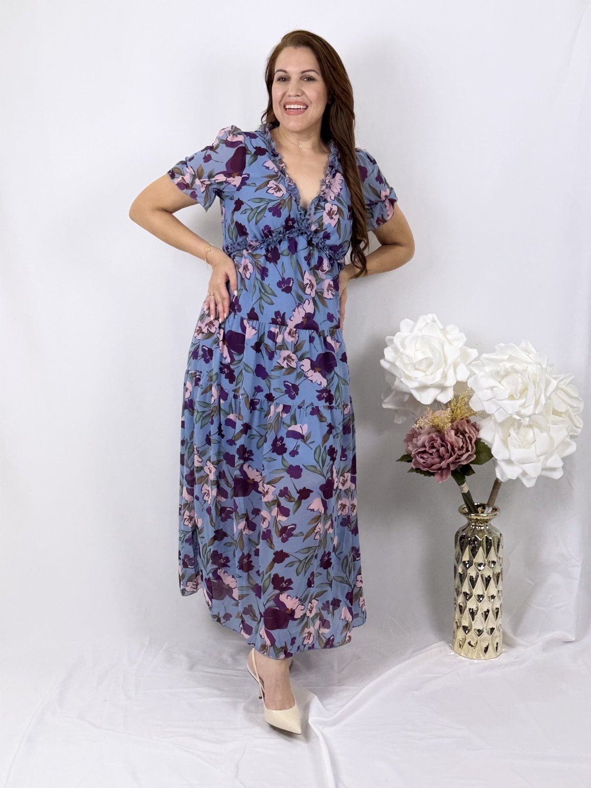 Skyblue Fiery Floral Maxi Dress