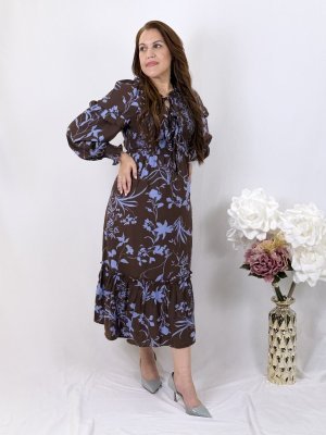 Brown Blue Midi Dress — view 1