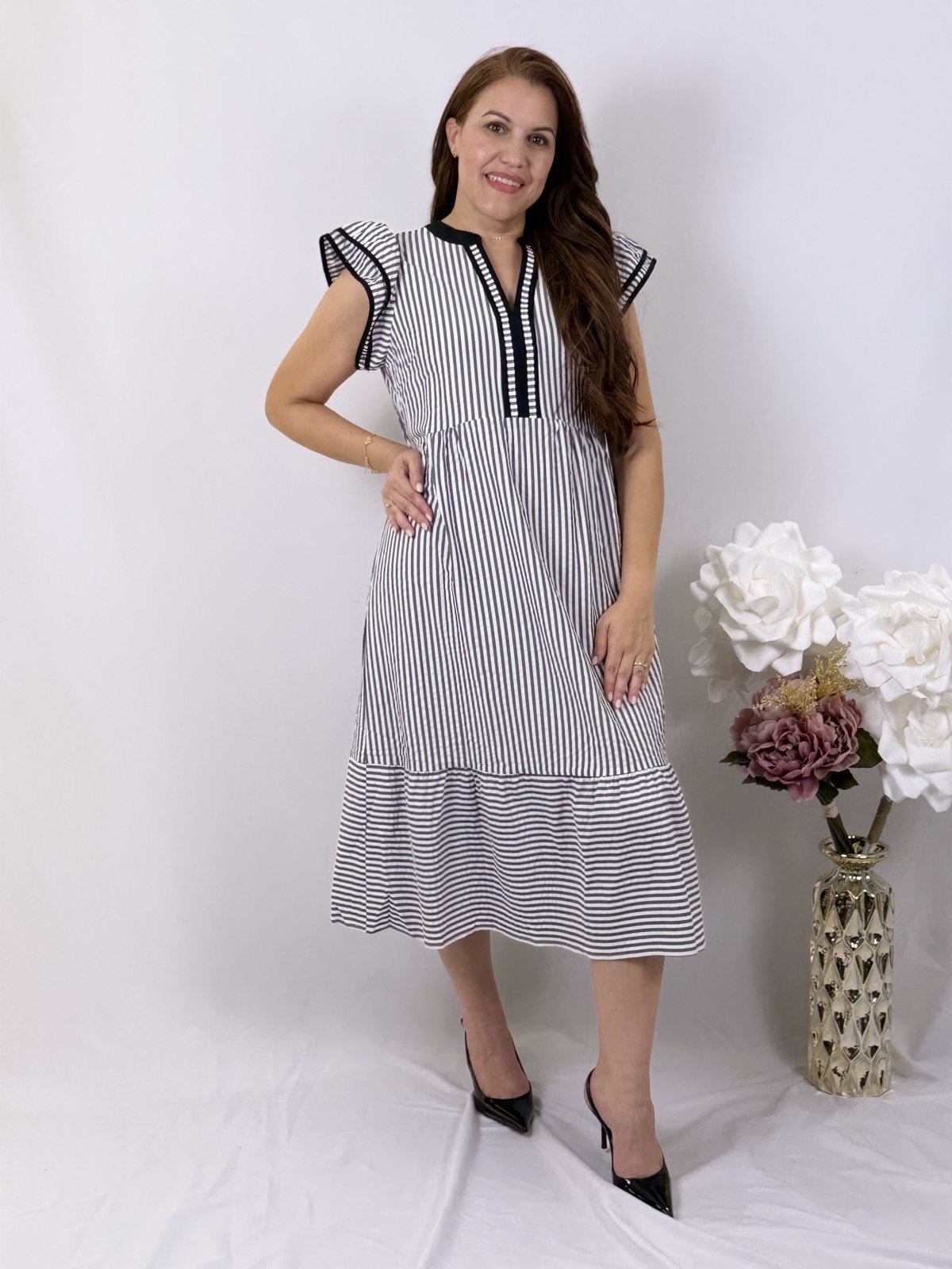 Black Stripe Contrast Trim Dress