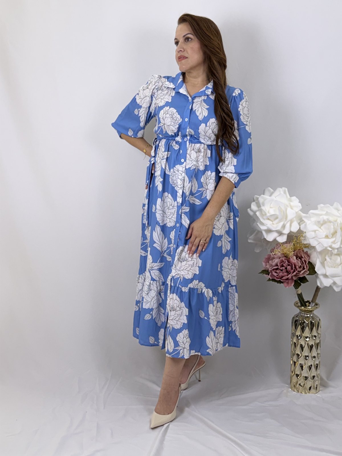 Skyblue white flower Dress