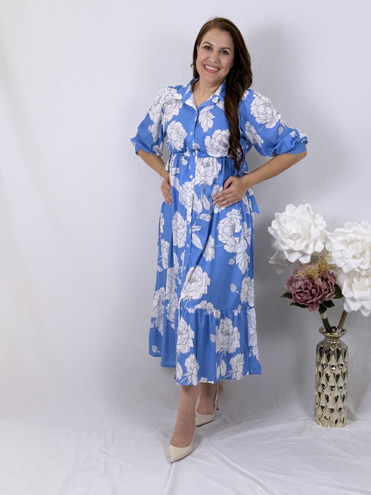 Skyblue white flower Dress